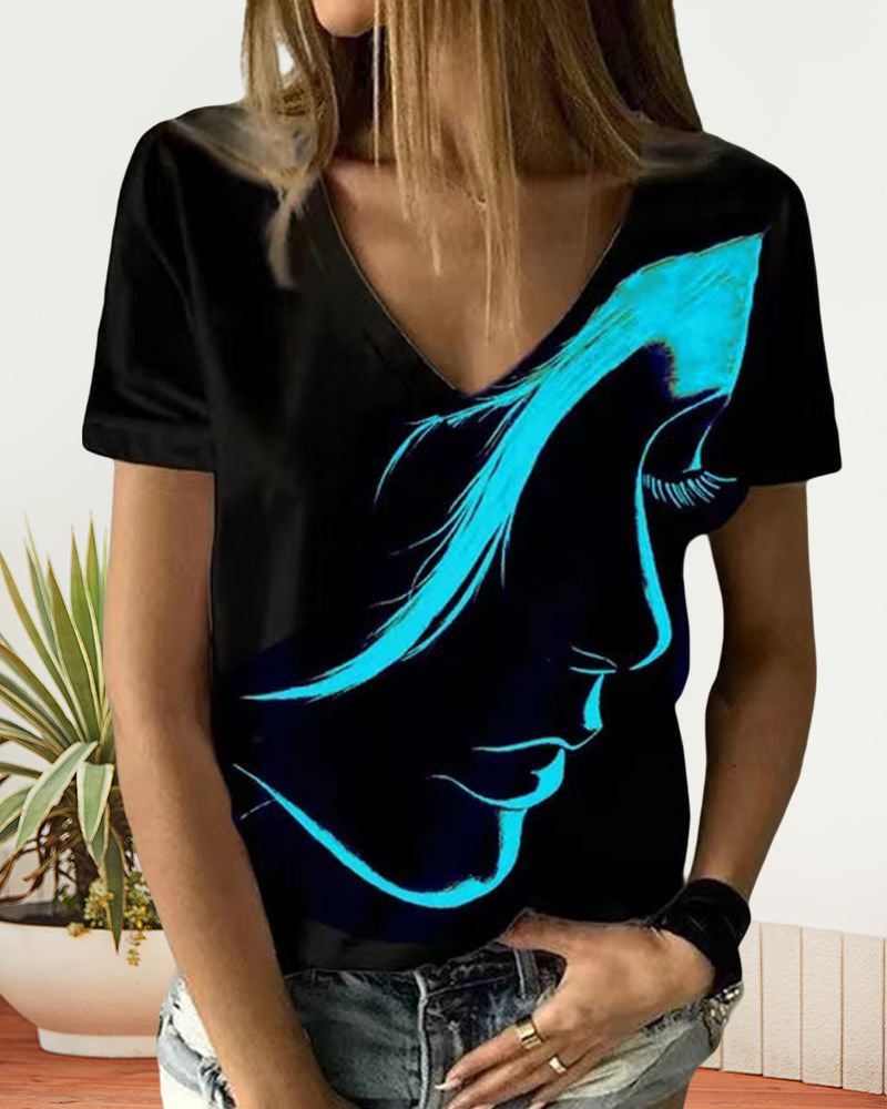 V-ringad T-shirt med figurtryck