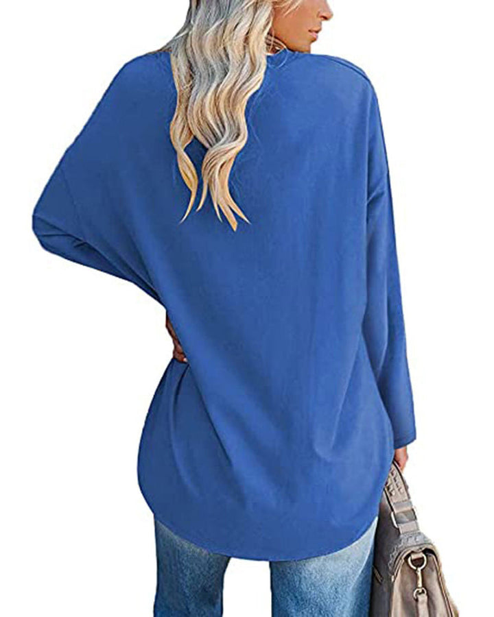 Enfärgad v-ringad långärmad dam t-shirt