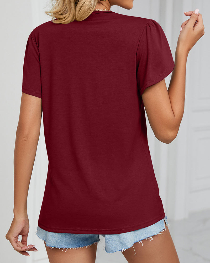 Enfärgad T-shirt med volangärmar