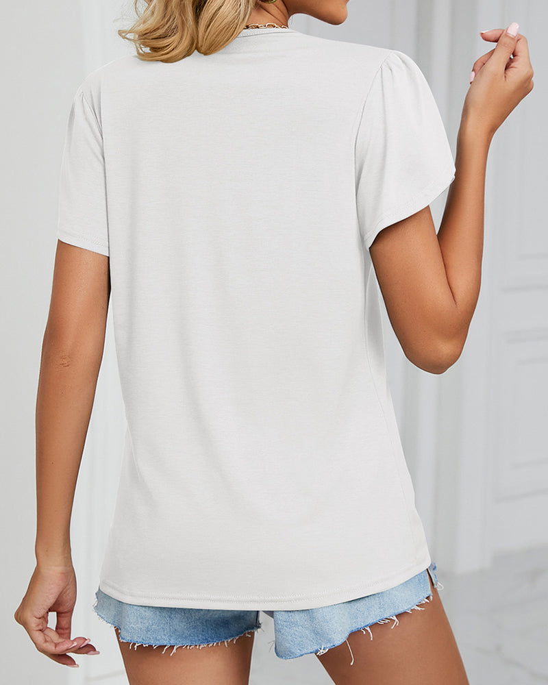 Enfärgad T-shirt med volangärmar