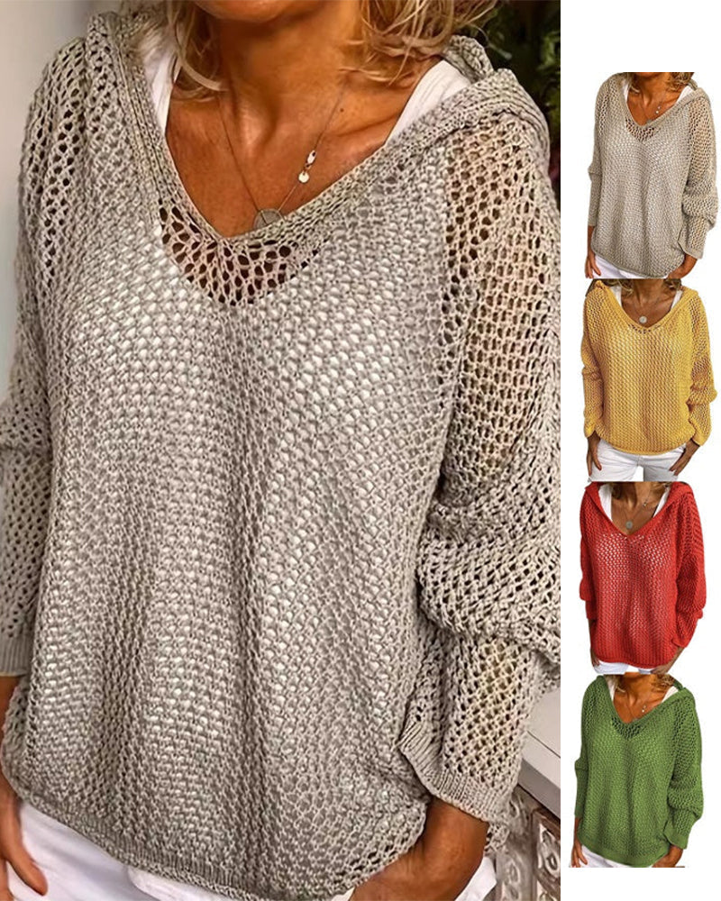 Damtoppar Virkad Hålig Med Huva Långärmad