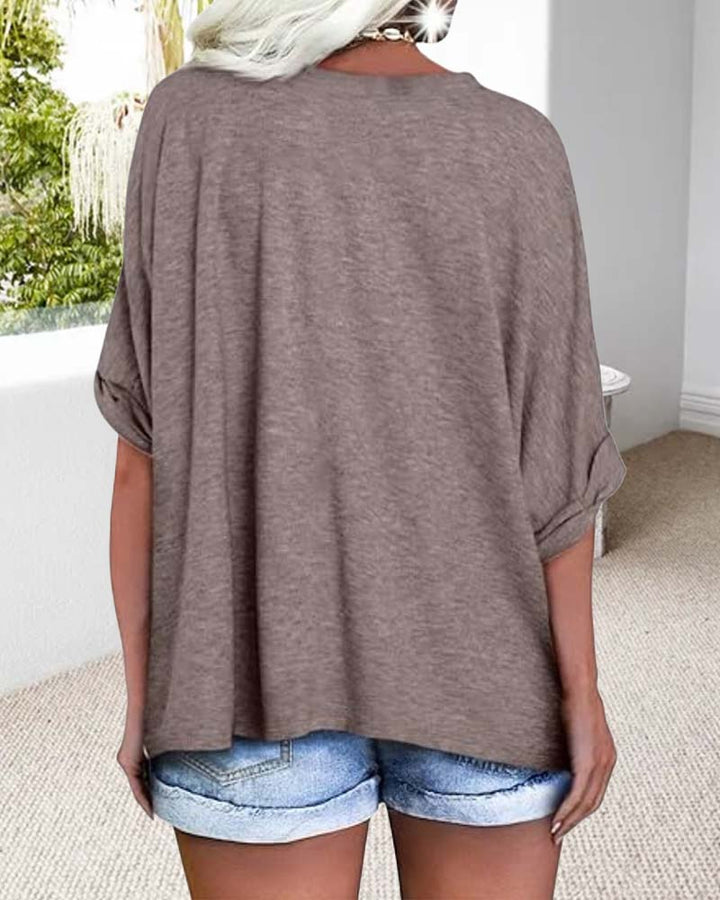 T-Shirt V-Ringning Rullad Kant Kortärmad Lössittande