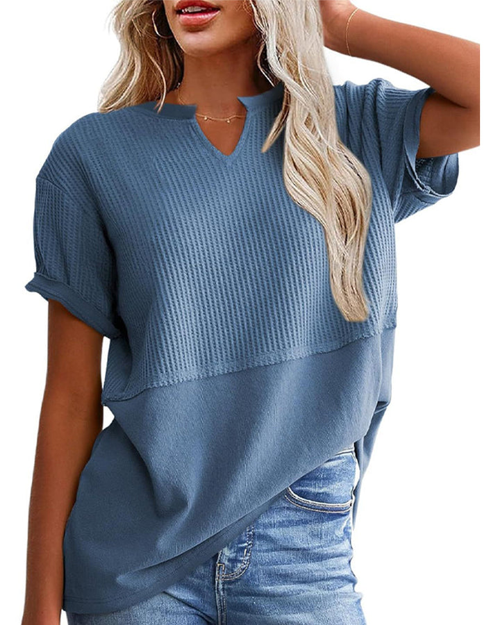 T-Tröja Snörd Midja Lapptäcke V-Ringning Pullover