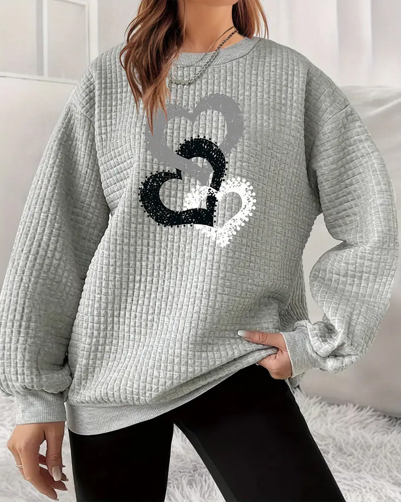 Sweatshirt Med Hjärtmönster Och Lång Ärm
