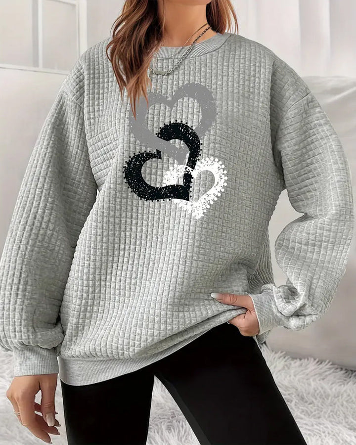 Sweatshirt Med Hjärtmönster Och Lång Ärm