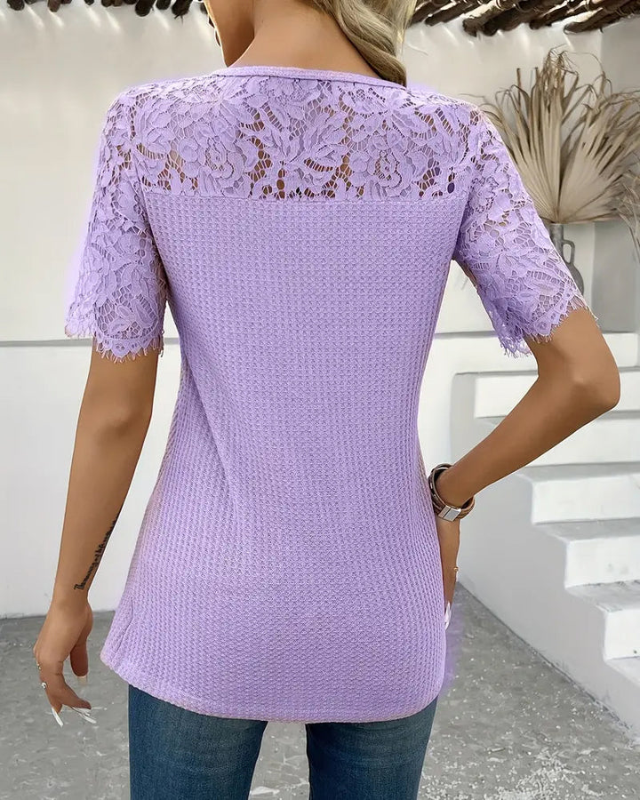T-Shirt Spets Panel Stickad