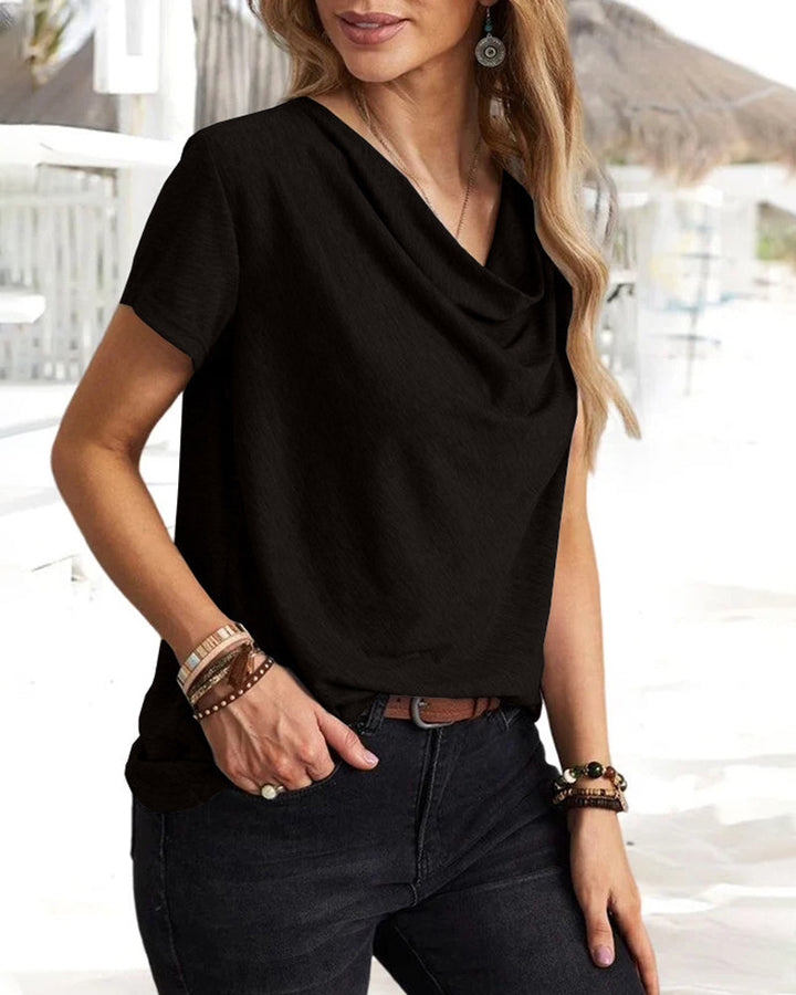 Cowl Neck T-shirt med korta ärmar