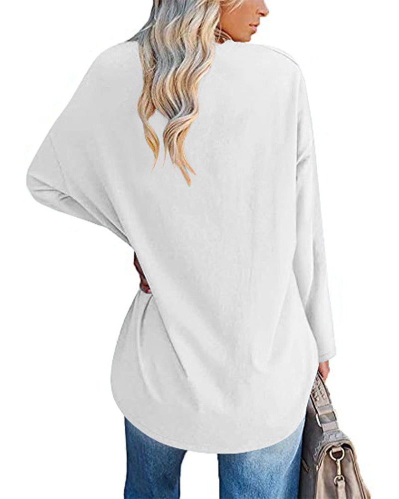 Enfärgad v-ringad långärmad dam t-shirt