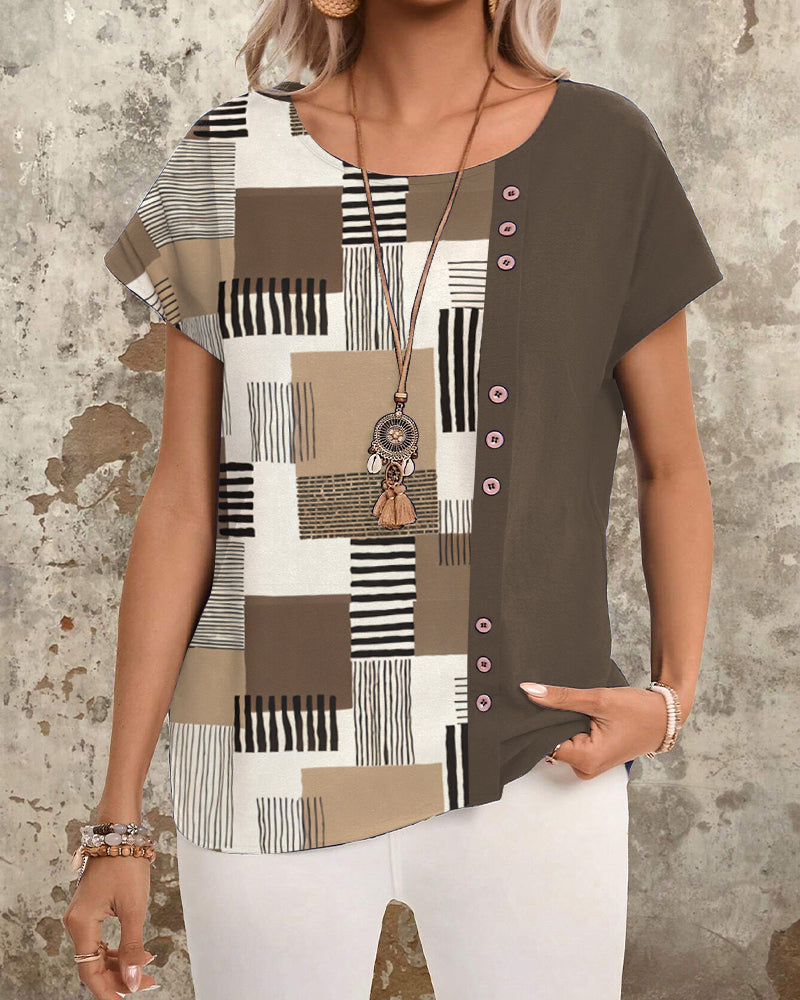 T-Shirt Geometriskt Tryck Randig
