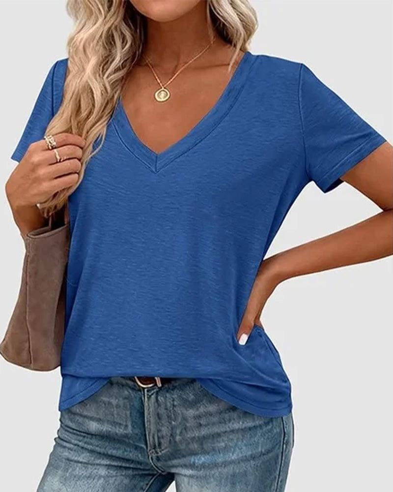 T-Shirt Pullover V-Hals Solid