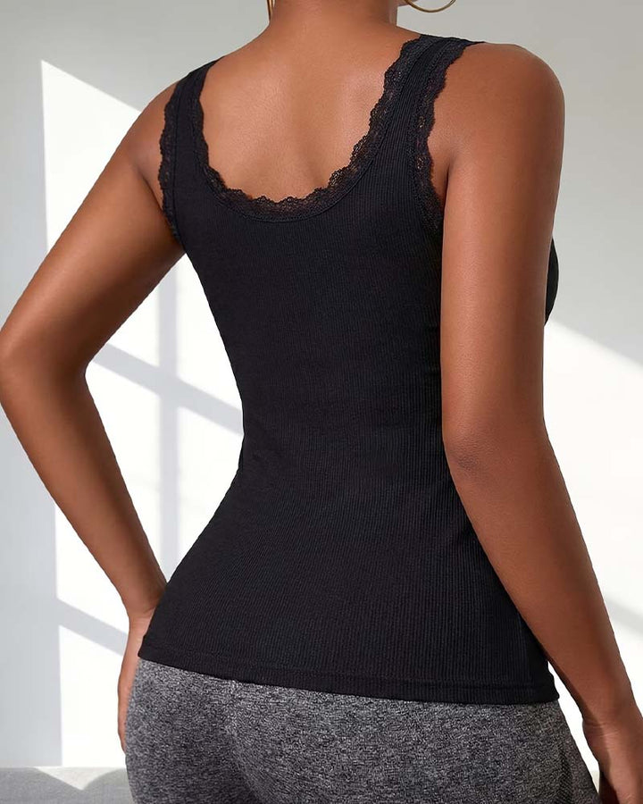 Tank Top Dam Casual Spets Trim Vadderad