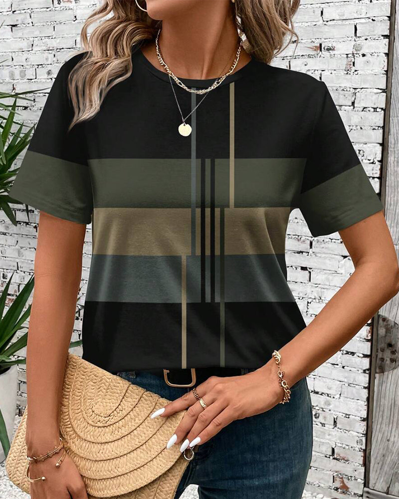 T-Shirt Rund Hals Geometrisk Tryck Kort Ärm