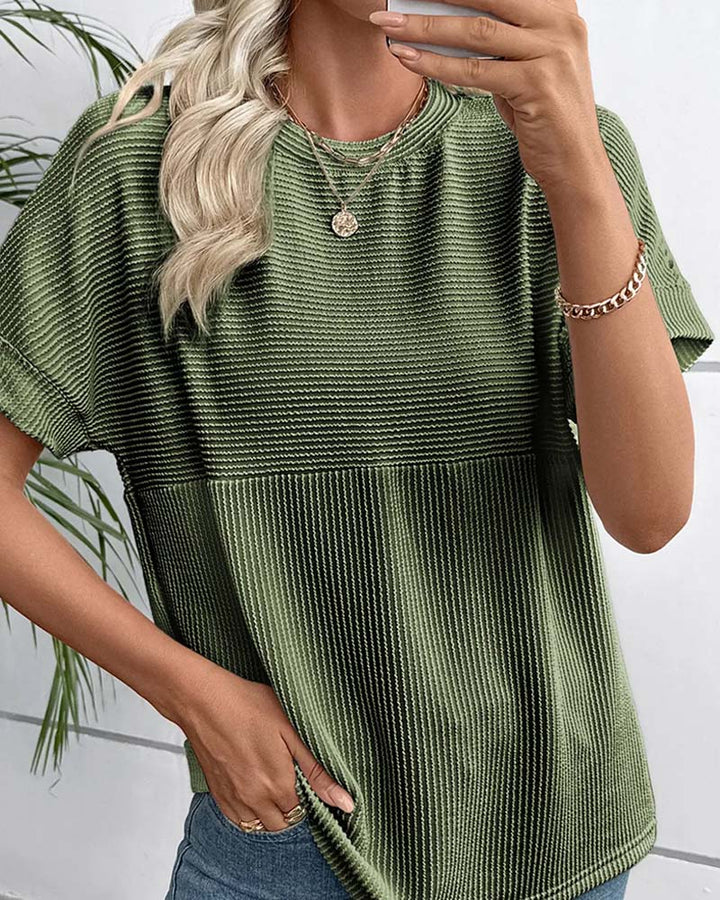 T-Shirt Randig Kort Ärm Rund Hals