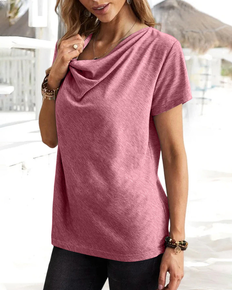 Cowl Neck T-shirt med korta ärmar
