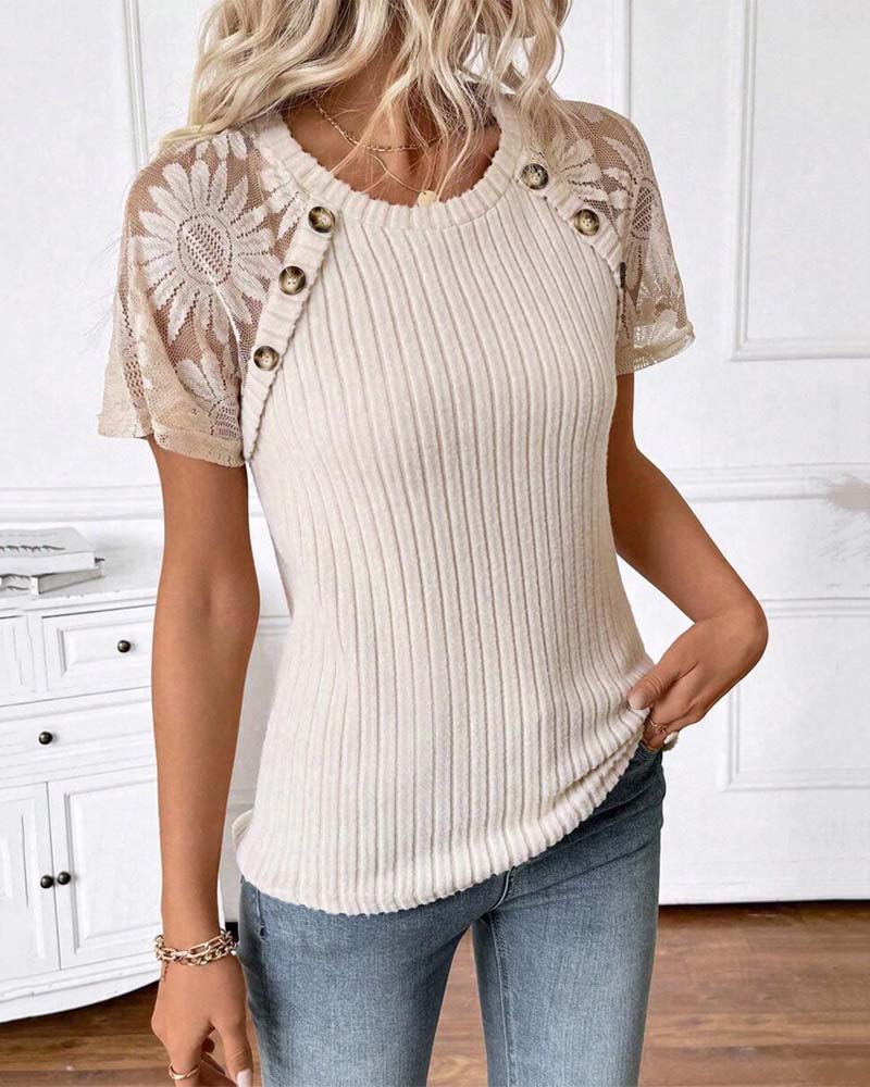 T-Shirt Rundhals Raglanärmar Enfärgad