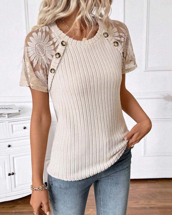 T-Shirt Rundhals Raglanärmar Enfärgad