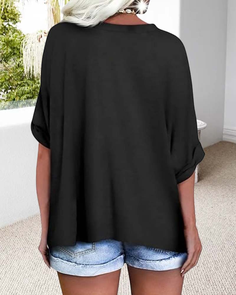 T-Shirt V-Ringning Rullad Kant Kortärmad Lössittande