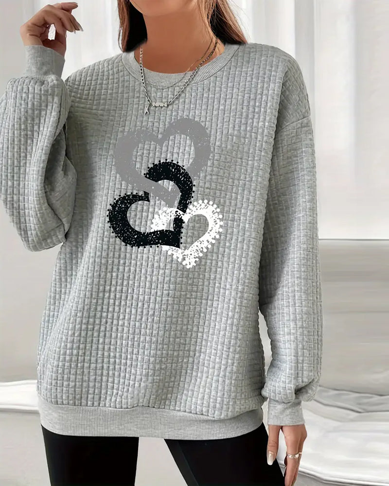Sweatshirt Med Hjärtmönster Och Lång Ärm