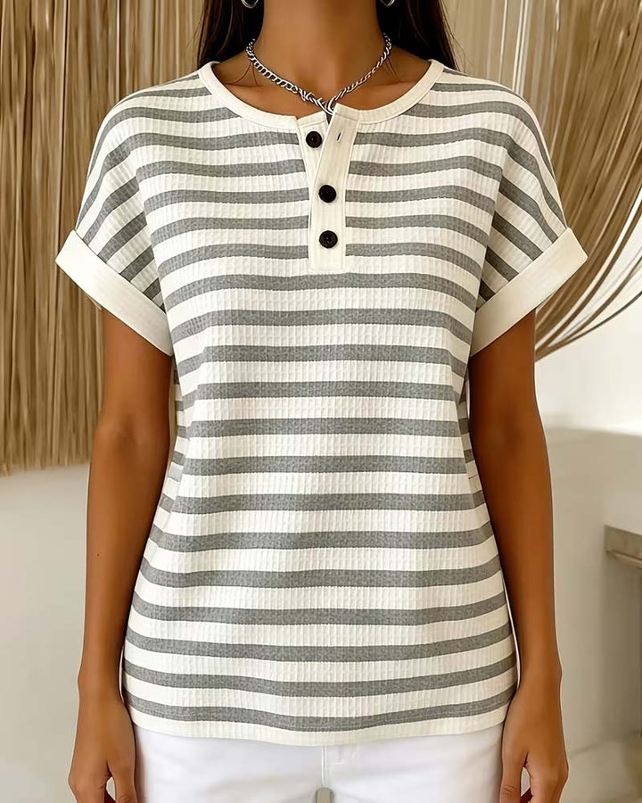 T-Shirt Randig Våffla Henley