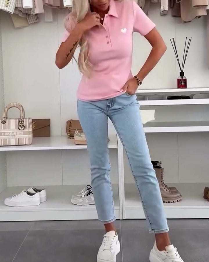 T-shirt Lapel Polo Shirt Enfärgad Slim Fit