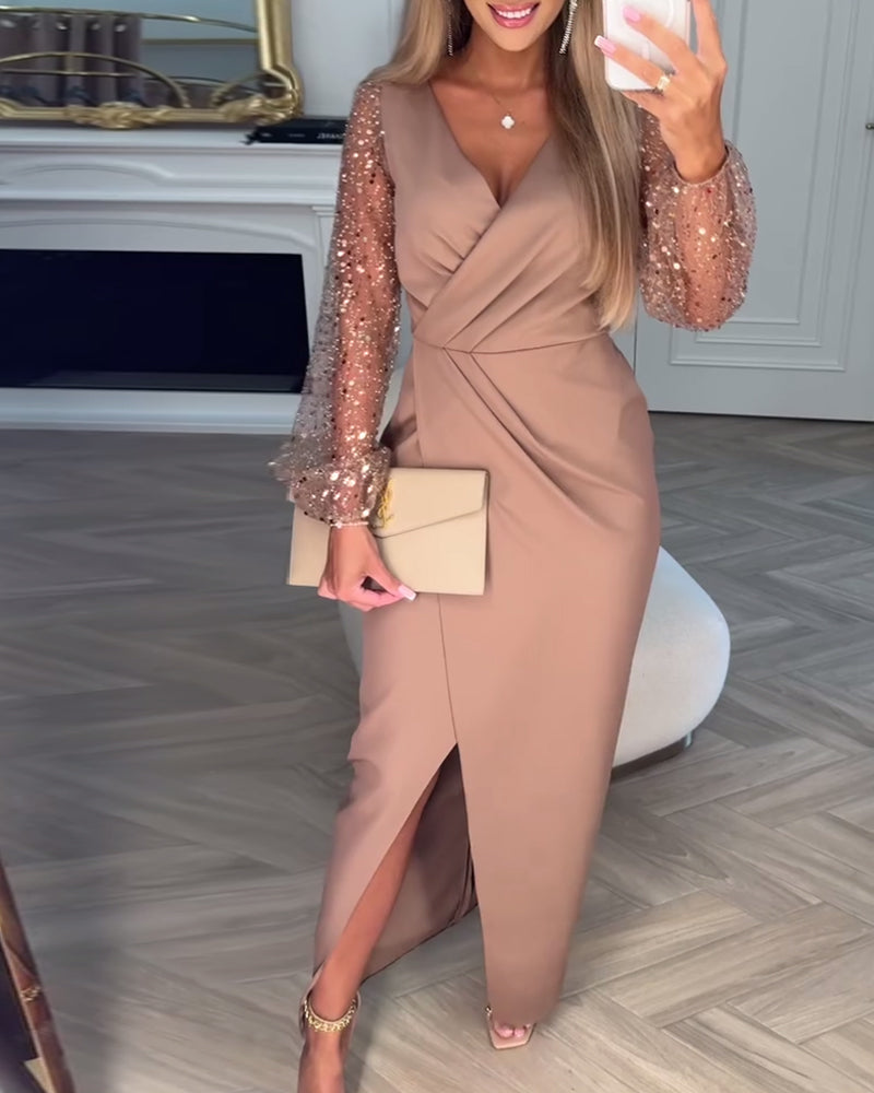 Paljettärmar Elegant Slitskjol