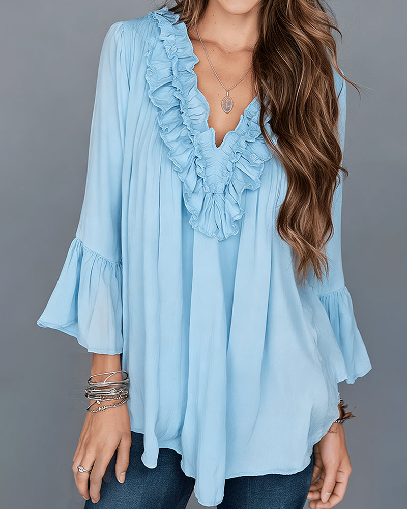 Blus Elegant V-Ringning Rysch