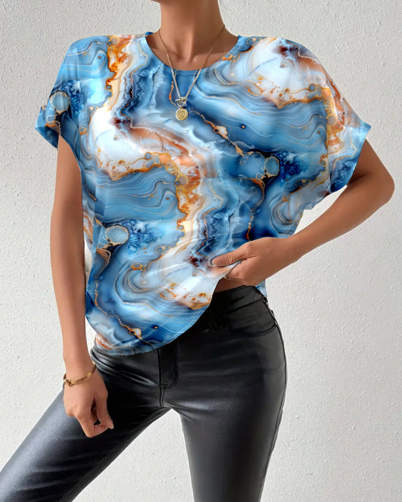 T-shirt Rundhals Marmormönster
