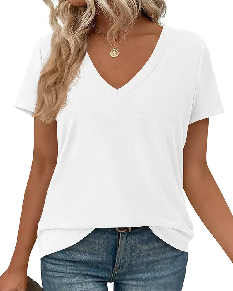 T-Shirt Pullover V-Hals Solid