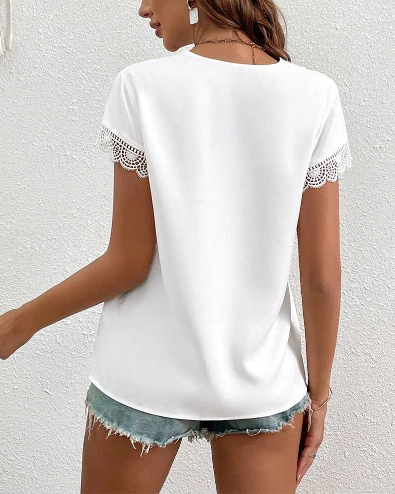 T-Shirt Spets Hål Enfärgad