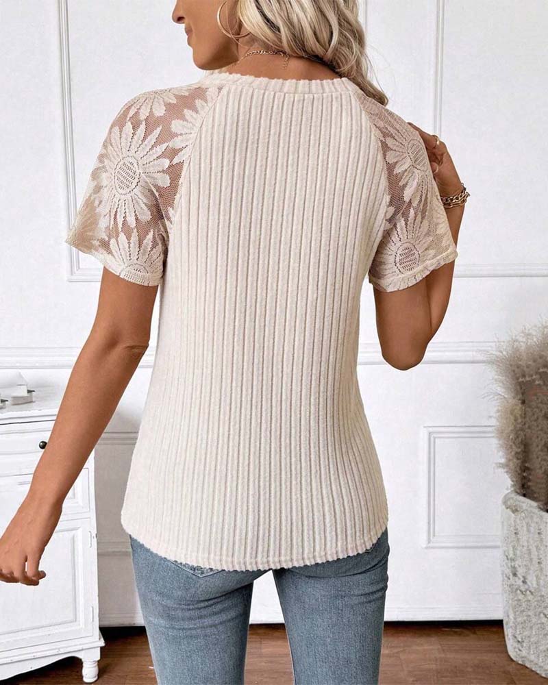 T-Shirt Rundhals Raglanärmar Enfärgad