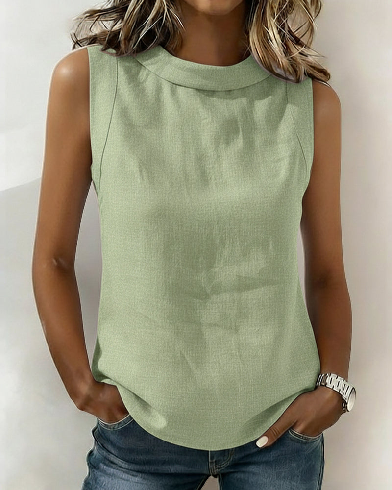 Blus Kraglös Ärmlös Elegant