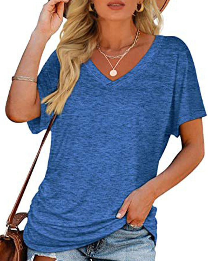 T-Shirt Veckad Enfärgad V-Ringning