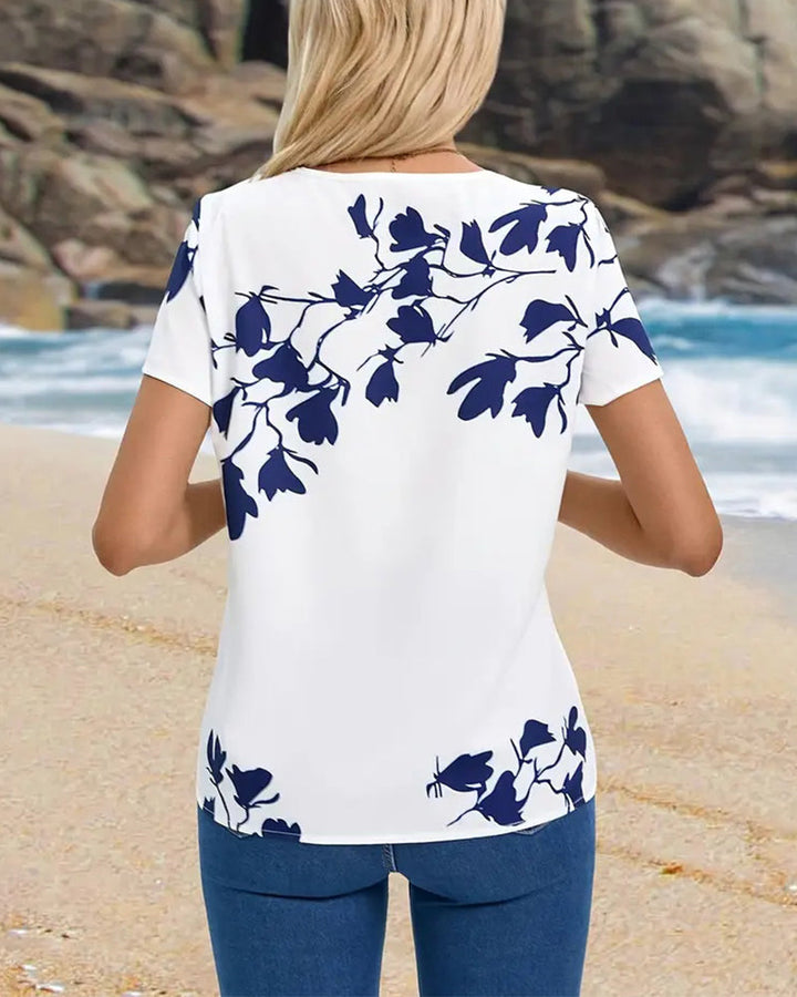 T-shirt avslappnad rund hals oregelbundet tryck
