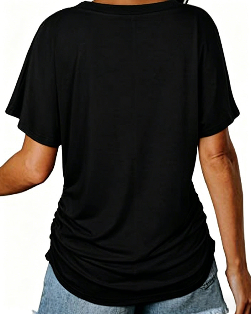T-Shirt Veckad Enfärgad V-Ringning