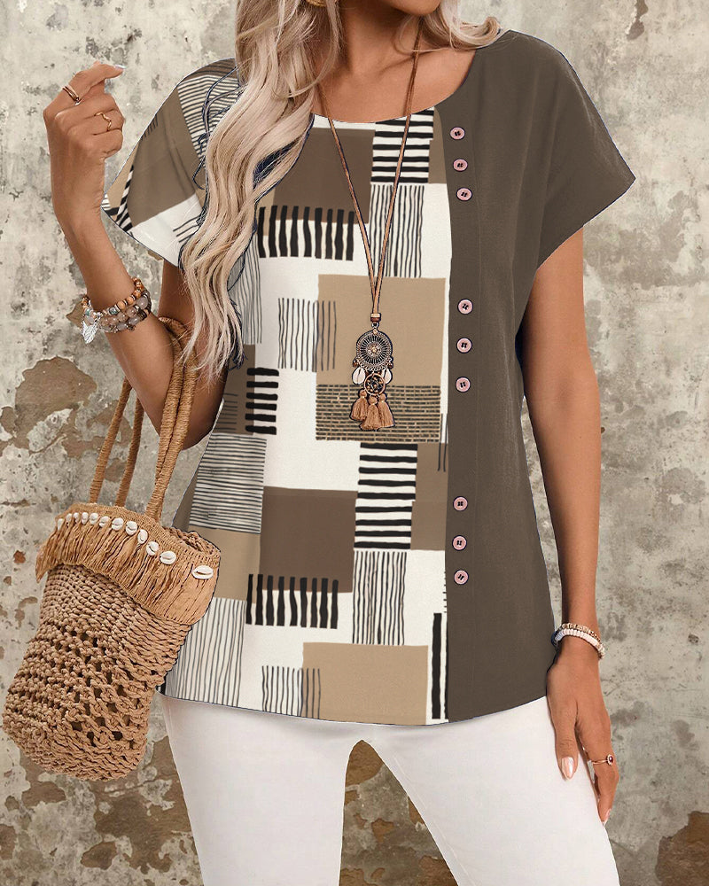T-Shirt Geometriskt Tryck Randig