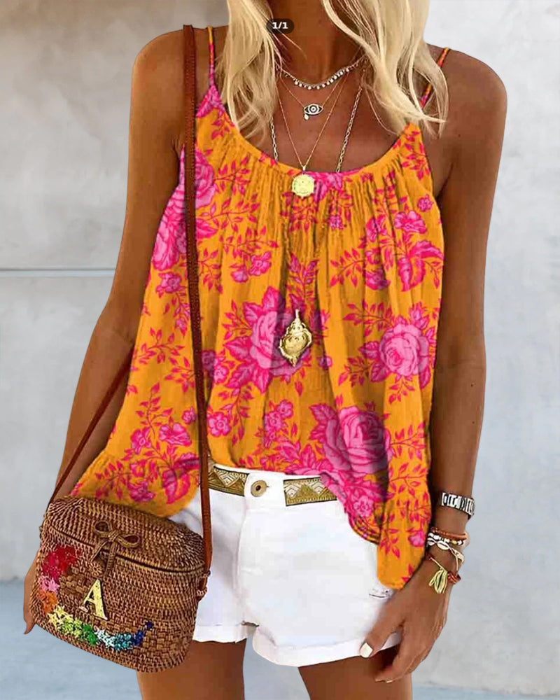 Tank Top Camisole Tryckt Casual