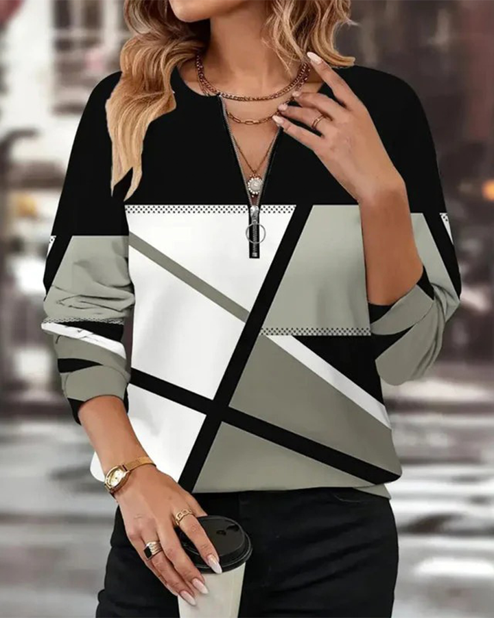 T-shirt med dragkedja och geometriskt mönster