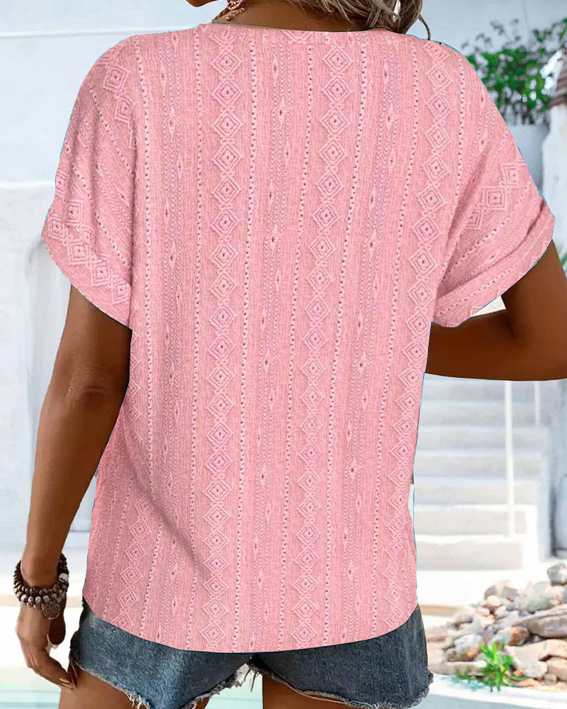 T-shirt V-hals Enfärgad Casual Kort Ärme
