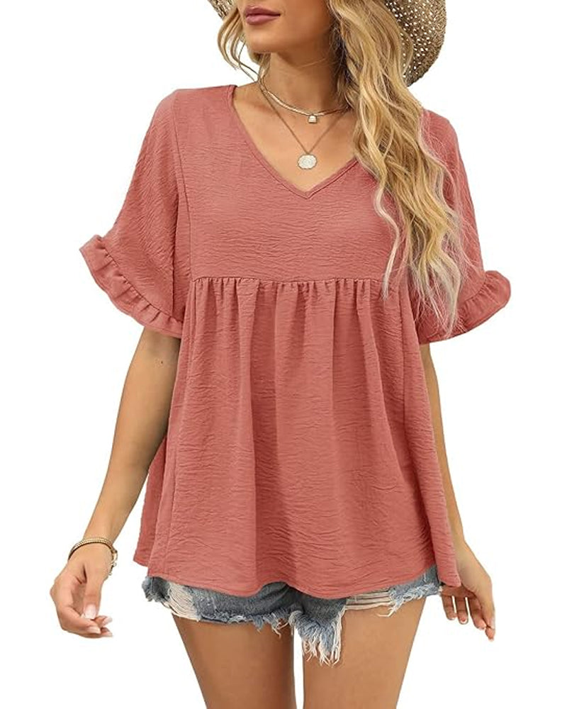 Blus Casual Rynkad Loose Fit