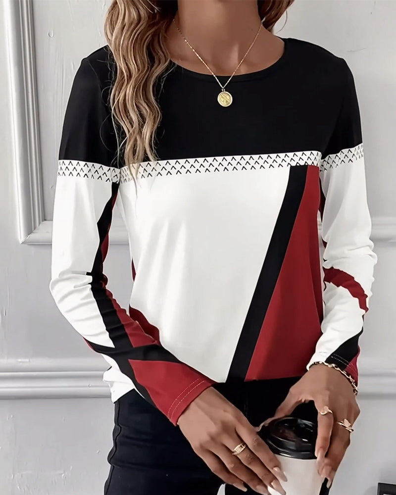 T-shirt med rund hals och lång ärm, avslappnad tryck