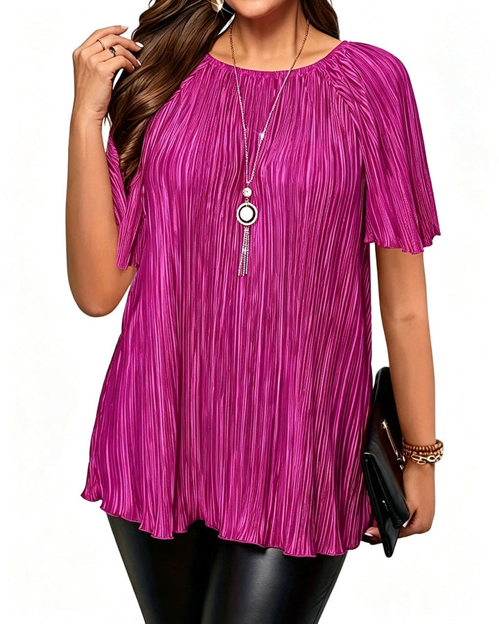 T-Shirt Plus Size Solid Veckad Kort Ärm