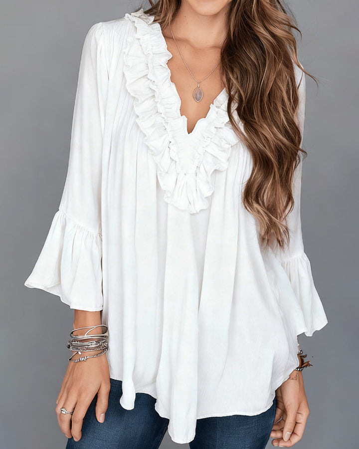 Blus Elegant V-Ringning Rysch