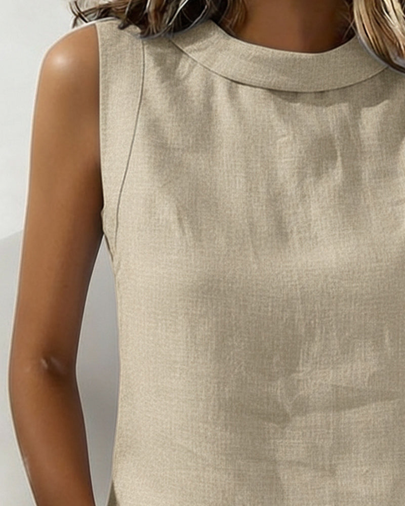 Blus Kraglös Ärmlös Elegant