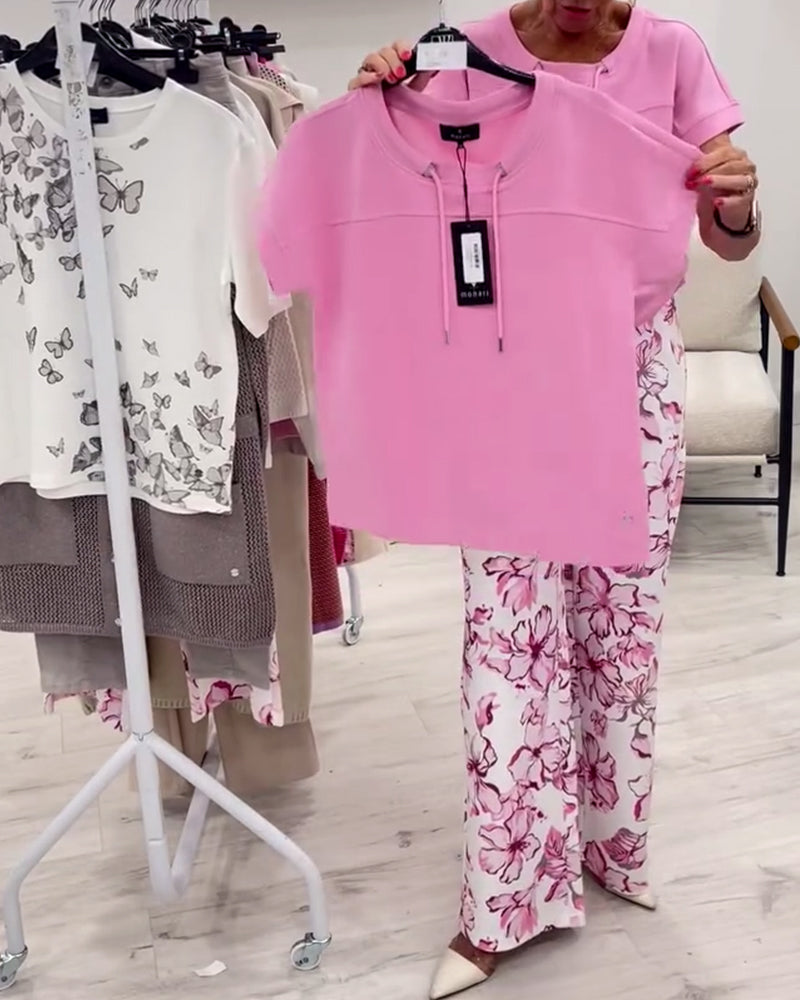 T-Shirt Rund Halsdragning Dragsko Enfärgad Kort Ärm