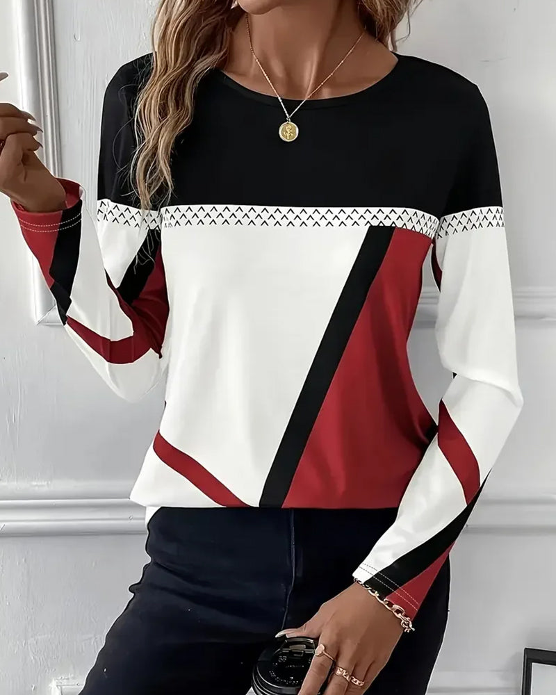 T-shirt med rund hals och lång ärm, avslappnad tryck